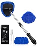 AstroAI 32' Ultra-Long Windshield Cleaner Tool, Car Interior Window Detailing Cleaning Kit with Extendable Handle and 4 Upgraded Reusable Microfiber Pads, Auto Glass Wiper Brush Kit for Car&Home, Blue