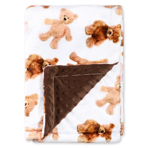 Image of Vansolinne Teddy Bear Baby Blanket for Boys Girls Soft Fleece Minky Blanket with Dotted Backing Double Layer Newborn Toddler Blanket for Nursery Stroller Crib Gift Ideas 26.4 * 40 Inches