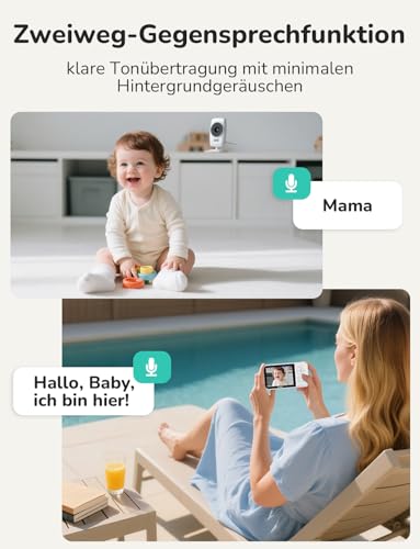GHB Babyphone mit Kamera Baby Monitor 3,2 Zoll LCD 2100 mAh Akku 2X Zoom Temperatursensor Nachtsicht Gegensprechen Weiß
