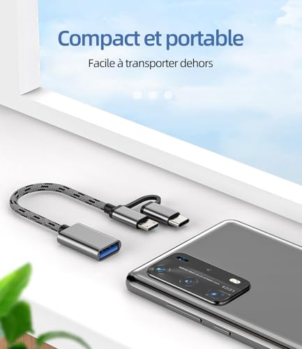 Image of 2 in 1 OTG Adapter Cable Micro USB + USB C to USB 3.0 Female Connector Cable, OTG Cable, Compatible Transmission & Charging, for All Supported Micro and Type C Device (Silver Matte)