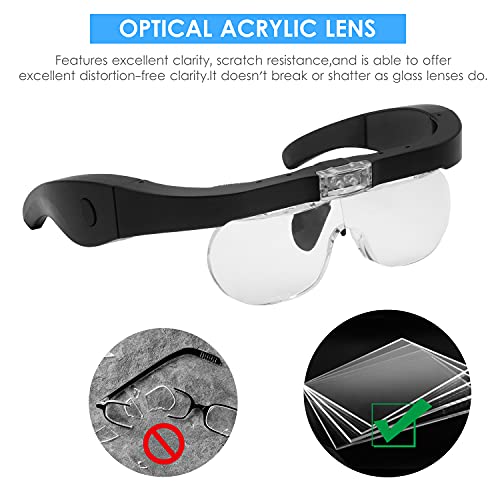 Henniu Fone de ouvido com ampliação 5X com luz LED Lupa montada na cabeça de joias Lupa Lupa com vár