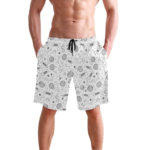 Quick Dry Fish Skeletons Men's Swimming Shorts Swim Trunks with Mesh Lining Beach Wear - S
