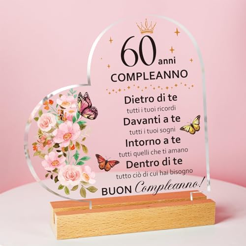 60 Anni Compleanno Donna, 60 Anni Regalo Compleanno, Regai Amica Ornamenti Decorativi Trasparenti, 60 Mamma, Papa, Nonna, Sorella, Idee Ornamenti in Acrilico