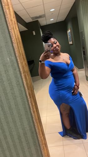 Image of Womens Off Shoulder Sexy V Neck High Split Long Maxi Dress, Formal Cocktail Party Evening Gown Mermaid Dress