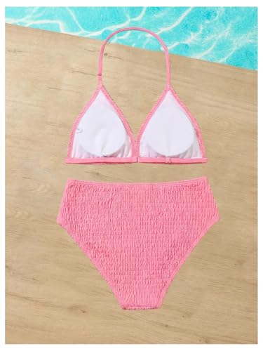 Image of RoseSeek Girl's Tie Dye Smocked 2 Piece Swimwear Sets Backless Halter Bikini Cute Brief Bathing Suit