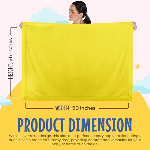 Image of Blankets Thermal Waffle Baby Blanket Crib Bedding - Soft Cozy Warm Infant Thermal Cover for Nursery Stroller or Bassinet, Lightweight Ideal Shower Gift, Nylon Trim Yellow 36 inch x 50 inch