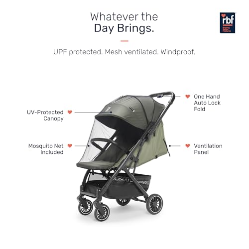 Image of Growgether VELOX Stroller for Baby 0-3 Years (Up to 22 Kg), Travel Ready Size 5 Point Safety Harness, Full Recline, Extended UPF 50+ Canopy, 360 Swivel Wheels, Compact One Click Fold, Mosquito Net, 1 Yr Warranty, Green
