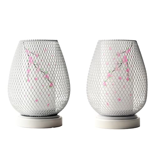 仏縁堂ブランド:お盆提灯【仏縁堂オリジナル インテリア盆提灯:アンジェ 明るいフィラメント型LEDコードレス 枝垂れ桜(1対対称柄2個入)】 (ホワイト)