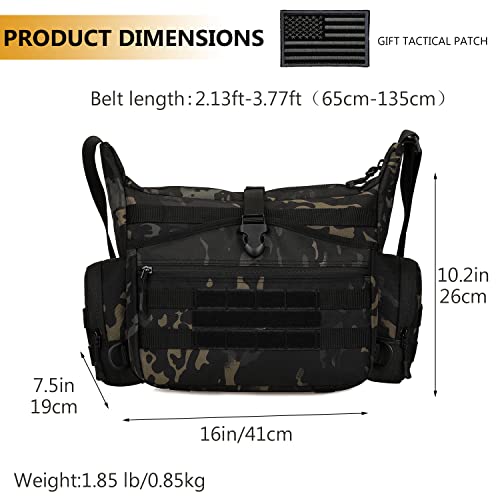 Protector Plus Tactical Messenger Bag Military Molle Sling Shoulder Pack Men Briefcase Assault Gear Handbags Outdoor Utility Carry Satchel Laptop Case (Patch Included), Black Camo #TOP3