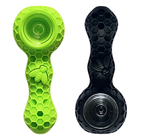 Lot de 2 pipe à fumer en nid d'abeille avec pot anti-odeurs et petit bol en verre - Paille de miel en silicone (noir et vert) Cover