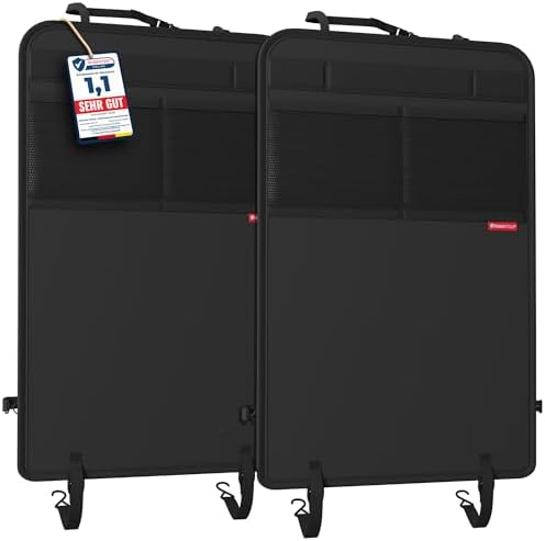 ATHLON TOOLS Rückenlehnen-Schutzmatte beschichtet, Rückenlehnenschutz Auto Kick-Matte, verstärkt - mit Netztaschen - schmutzabweisend, pflegeleicht und wasserabweisend