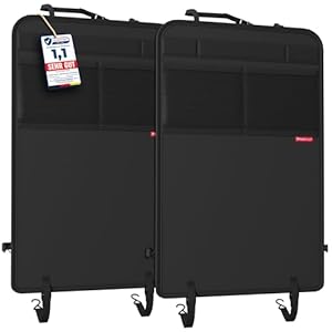 ATHLON TOOLS Rückenlehnen-Schutzmatte beschichtet, Rückenlehnenschutz Auto Kick-Matte, verstärkt - mit Netztaschen - schmutzabweisend, pflegeleicht und wasserabweisend