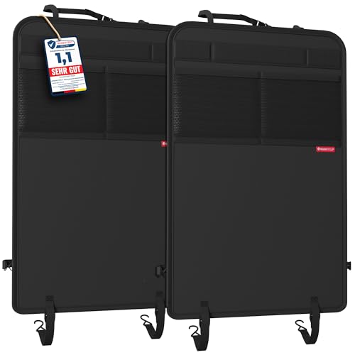 ATHLON TOOLS Rückenlehnen-Schutzmatte beschichtet, Rückenlehnenschutz Auto Kick-Matte, verstärkt - mit Netztaschen - schmutzabweisend, pflegeleicht und wasserabweisend