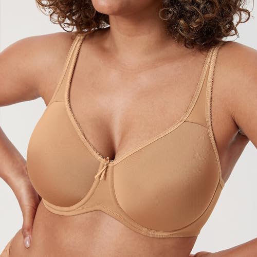 Image of DELIMIRA Women's Seamless Tshirt Bras Plus Size Full Coverage Underwire Lightly Lined Bra Up to F