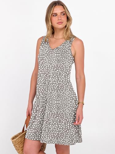 Image of ANRABESS Summer Dress for Women，V Neck Sleeveless Sundress，Loose Fit，Soft Travel Vacation Outfits，Cute Beach Cover Up Clothes