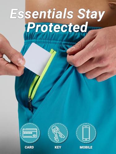 Arcweg Men's Swim Trunks with Compression Liner and Zipper Pockets Quick Dry Large Bathing Suit Sky Blue Board Swimming Shorts — view 5