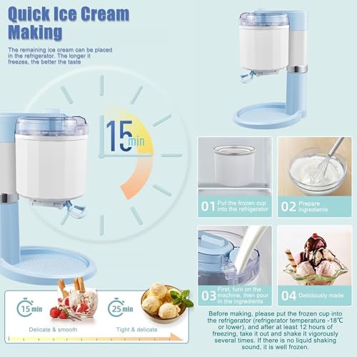 WUDLi Soft Serve Eismaschine, 1 Liter hausgemachte Eismaschine, DIY Dessert Frozen Yoghurt Sorbet Maker, tragbar und leicht zu reinigen, für gefrorenen Joghurt, Eiscreme, – Bild 3
