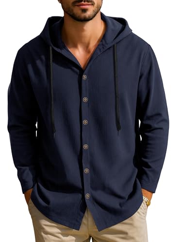 Image of Noble Monk Men's Solid Regular Fit Shirts| Shirt with Hood | Casual Wear for Men | Full Sleeve Shirt | Stylish Shirts for Men