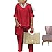 Bengbobar Linen Sets for Women 2 Piece Outfits Linen Two Piece Pants Suit Casual Long Sleeve Linen Pants Set Womens Pantsuit Red Outfits for Women All Red 2 Piece Outfits, Large