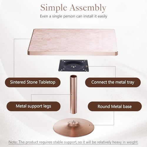 Image of 31.5''Small Square Dining Table,Sintered Stone Tulip table&Metal Edge&Base | Modern Square Pedestal Dining Table for 2-4 Person ,Bistro Tables for Dining Room /Restaurants /Small Spaces /Pubs /Marble Pink