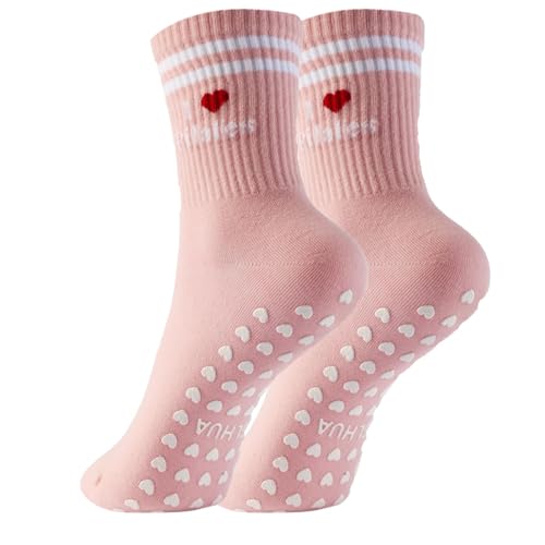 Image of Pilates Socks for Mother's Day,Women Pilates Heart Grip Socks Cuffs,Anti-Skid Cotton Grip for Ballet,Home,Studio 1Pair