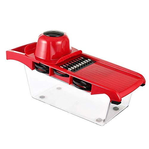 A-XINTONG Mandoline Slicer Vegetable Fruit Cutter with Stainless Steel Multi Blade, Potato Peeler, Carrot Cheese Grate, Vegetable Slicer, Cutter, Shredder with Built-In Blade Storage and Container
