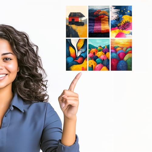 Image of SiddArtify Abstract Landscape Wall Art Prints Set - Colorful Poster Decor for Living Room Bedroom Office - Set of 2-4x6 Inch - Board (Pack of 6) - Sticker (Pack of 6)