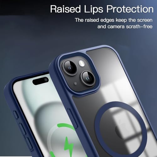 Image of KARWAN️ Hybrid Transparent iPhone 14 Plus Back Cover Case Compatibe with MagSafe | Shockproof Design |Camera Protection Bump | Transparent Back Cover Case for iPhone 14 Plus(PC, TPU | Blue Bumper)