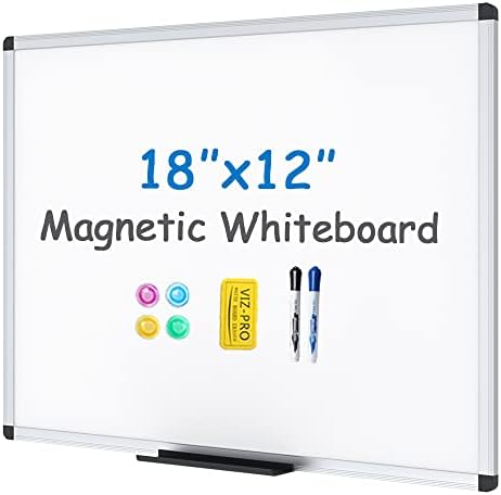 VIZ-PRO Magnetic Whiteboard/Dry Erase Board, 18 X 12 Inches, Includes 1 Eraser & 2 Markers & 4 Magnets