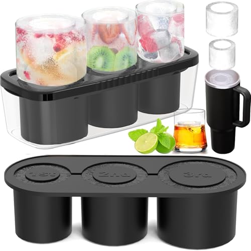 ROMANVIC Stanley Cup Eiswürfelform Zubehör Eiswürfelbehälter Silikon mit Deckel und Behälter 3 Fach Eiswürfelschale Eiswürfel für 42 Oz Tumbler Becher Cocktails Whisky Obst Fruchtpürees