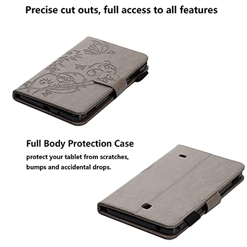 Uucovers Case For Samsung Galaxy Tab 4 7.0 & Nook 7.0" 2014 Cover (Sm-T230/ Sm-T230Nu/ T231/T235), Embossed Pu Leather Magnetic Folio Stand Tpu Wallet With Pocket Cards Holder, Gray Butterfly Flower #TOP4