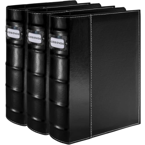Salajory 3 Pack CD DVD Storage Binder with Zipper - Holds 168 Discs & 84 Booklet Pockets & 168 Tag Slots High-end PU Leather Cover for Blu-ray Movies Music CDs Audio Disks Portable Media Organizer