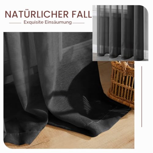 MRTREES Voile Gardinen Vorhang halbtransparent kurz mit Ösen in Leinenoptik Stores Gardinen Schals für Wohnzimmer Schlafzimmer Kinderzimmer… – Ansicht 6