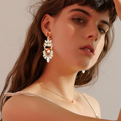 Sparkly Crystal Flower Chandelier Lightweight Dangle Drop Earrings Dainty Floral Leaf Alloy Stud Earrings For Women2
