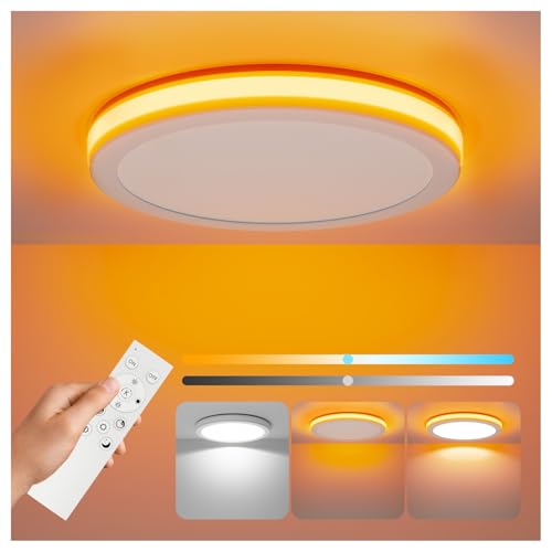 Aphyni 30cm LED Ceiling Light Dimmable, 24W 3200LM Waterproof Bathroom Light with Ring-Shaped Night Mode, 3000-6500K Ceiling Lights for Bedroom Kitchen Hallway, Timer & Memory, Remote & APP Control