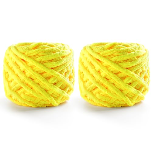 Image of 2 Skeins Chunky Chenille Yarn for Crocheting - Baby Blanket Yarn for Crochet Amigurumi Home Decor, Soft Thick Yarns for Beginners Hand Knitting 74 Yds 3.5 Oz Each Skein(Chicken Yellow)