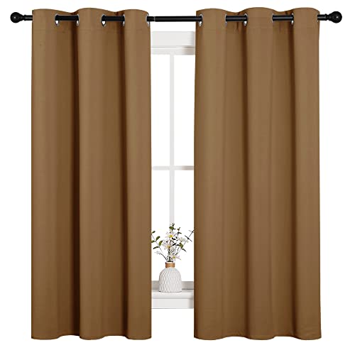 Image of NICETOWN Sleek Blackout Curtains 63 inches Length for Small Windows, Noise Reducing and Block Draft Panels for Door Doorway Laundry Office Luxury Decor Theme (2 Panels, Gold Brown, W42 x L63 -Inch)