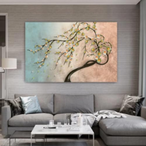 Toile arbre fleurs géométriques pour salon moderne chic et zen