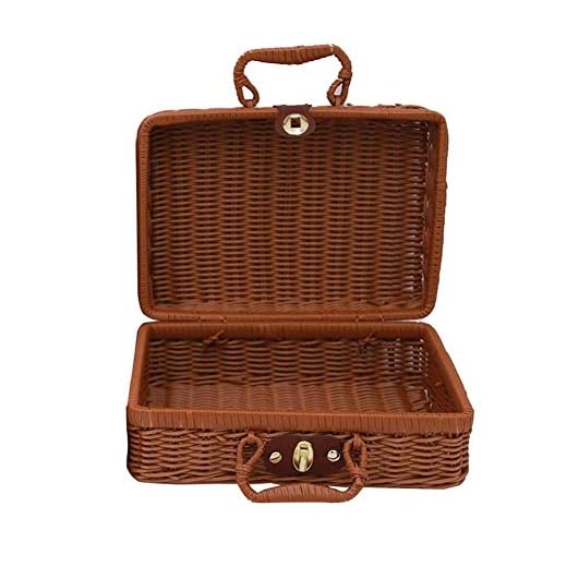 Minsa 1 x Maleta de Ratán Caja de Almacenamiento Cesta de Picnic Cesta de Almacenamiento Vintage Maleta Accesorios para Picnic Senderismo Camping Reunión Familiar