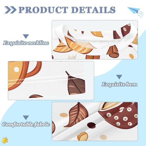 ALAZA Kids Rash Guard Boys Toddler Swim Shirts Short Sleeve Coffee Cups Leaves UPF 50+ 3T3