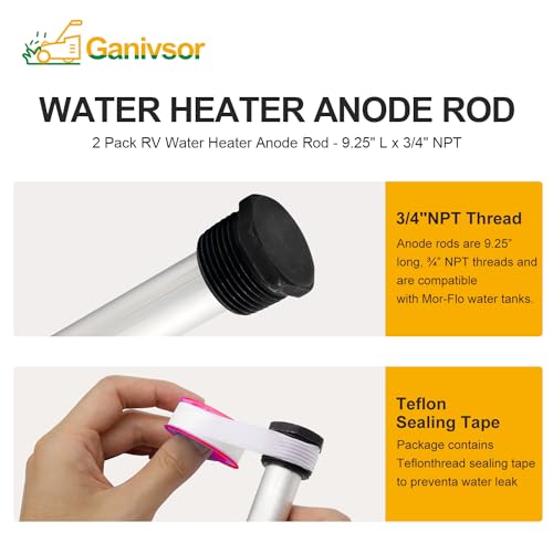 Image of 2 Pack RV Water Heater Anode Rod - 9.25 inch L x 3 /4 inch NPT, for Suburban Water Heater 232767, with Thread Sealing Tape, Lasting Tank Corrosion Protection - Magnesium