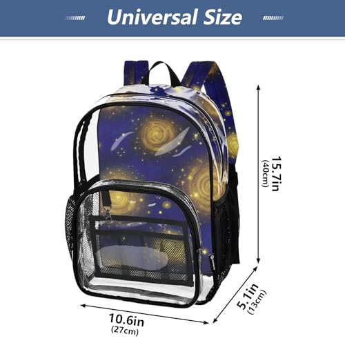 Starry Night Sky Golden Clear Backpack for Women Boys Backpacks for Girls See through Shoulder Bag4