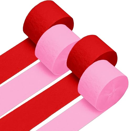 Image of 4 Crepe Paper Streamers Rolls, 328ft Pack of Red and Pink Crepe Paper for Women Girls Valentines Day Mothers Day Wedding Engagement Anniversary Party Decoration Supplies (1.8 inch x 82 ft /Roll)