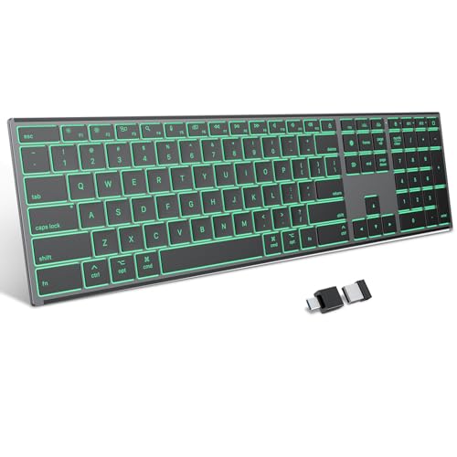 OMOTON Wireless Keyboard for Mac with Forged Metal Frame - 2.4G & Dual Bluetooth (BT1/BT2), Type-C/USB A Receiver, Ultra-Thin, Backlit, Full Size Keyboard for Mac/MacBook/iMac, Grey