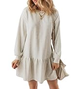 BLENCOT Womens 2024 Fall Long Sleeve Pullover Tops Crewneck Rib Knit Patchwork Sweatshirt Dress C...