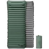 wkao Green with Gray, Head Support, Quick-Inflation Foldable, Beach and Backpacking for Pad Sleeping Ultra-Light, TPU Inflatable Mattress Outdoor Tent Camping Foot Pump