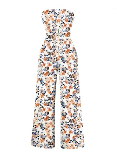 AUXDIO Women's Casual Summer Strapless Jumpsuits Off Shoulder Sleeveless Backless 2026 Wide Leg Romper with Pocket 7 L