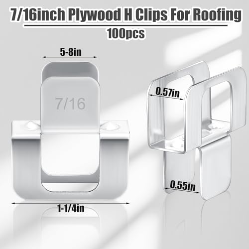 Image of Hicarer 100 Pcs Plywood H Clip for Roofing Panel Plywood, Silver, 7 /16 Inch | Sheathing Clip, Steel Box Clips, Panel Edge Sheathing Clip, Quick‑Installation, Hot‑Dipped Galvanized for Extended Life
