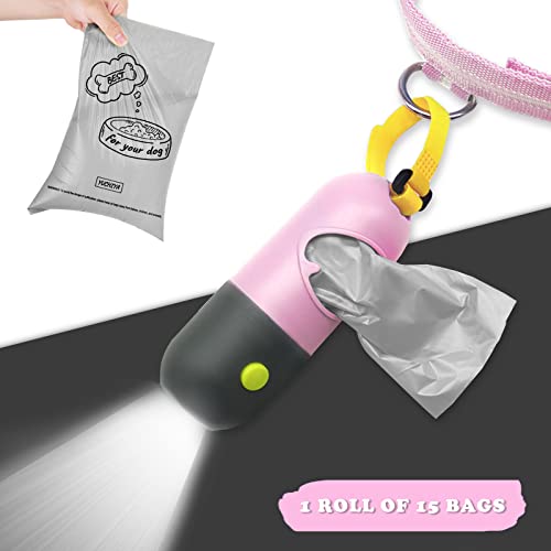 Yuchiya Dog Poop Bag Dispenser With Flashlight|Dog Poop Bag Holder With Leash Clip|Hands-Free Leash Poop Bag Holder With Straps And 1 Roll Dog Waste Bags (Pink) #TOP3
