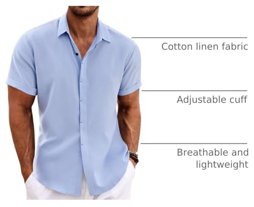 Image of COOFANDY Men's Linen Shirts Short Sleeve Casual Shirts Button Down Shirt for Men Beach Summer Wedding Shirt